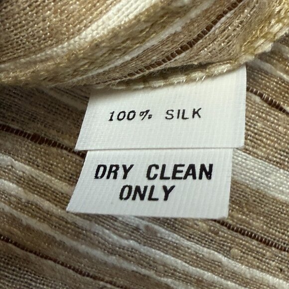 Vtg Melinda Phillips S/M Beige 100% Silk  Asymmetrical Striped Two-Piece Outfit - Picture 7 of 11